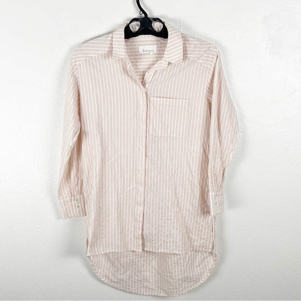 by ANTHROPOLOGIE Longline Striped Long Sleeves Button Chest Pocket Tunic Top XS